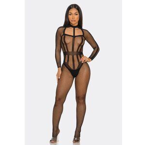 Hold On Tight Fishnet Bodystocking with Choker Neckline